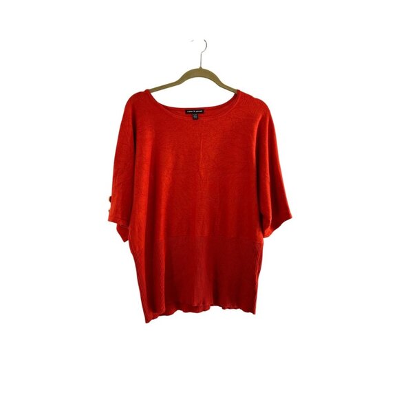 Cable & Gauge Coral Red 3/4 Sleeve Top XL Button Detail Dolman Holiday Sweater - Picture 1 of 7